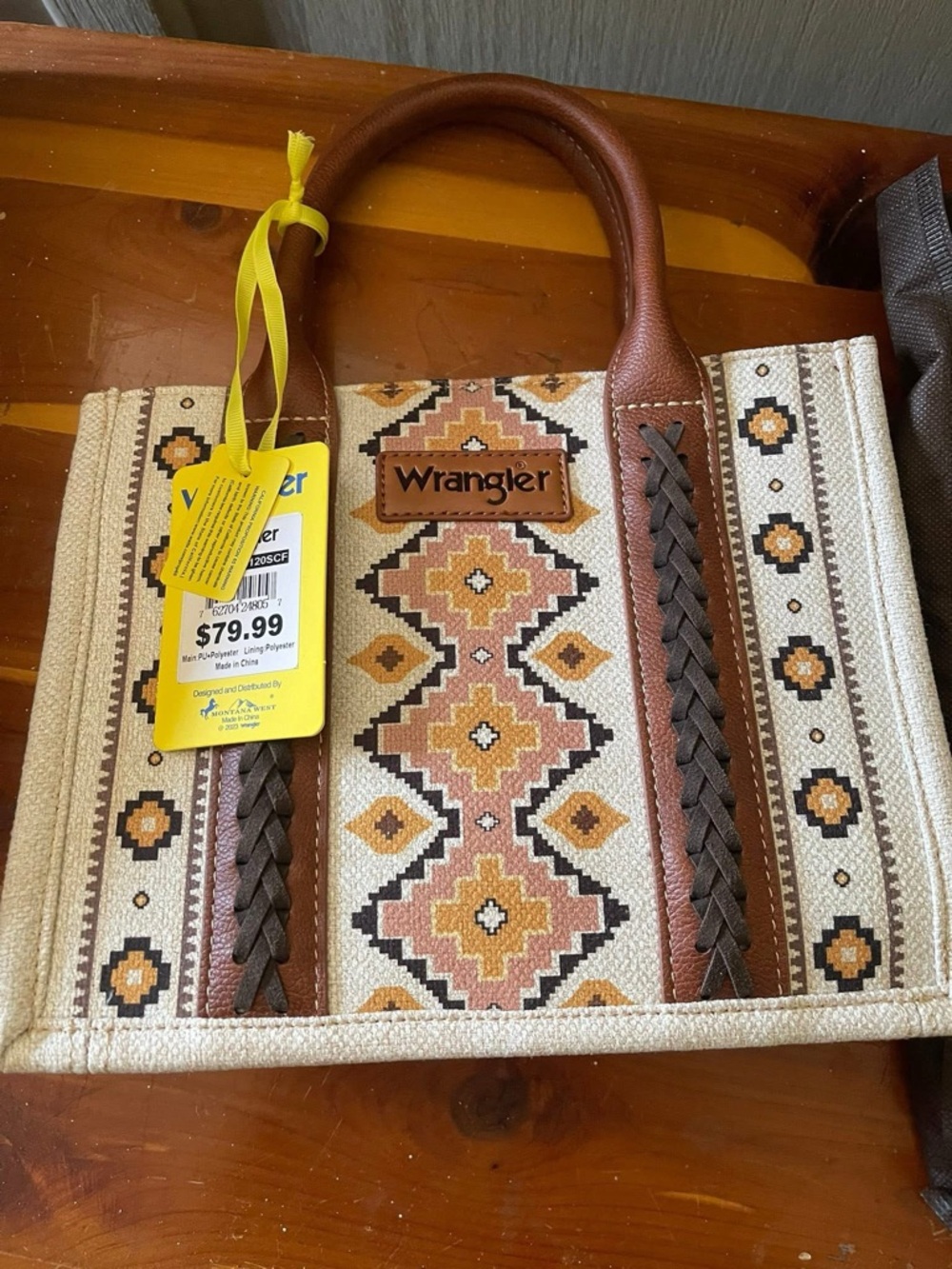 Wrangler Cream, Brown & Gold Southwestern Tote